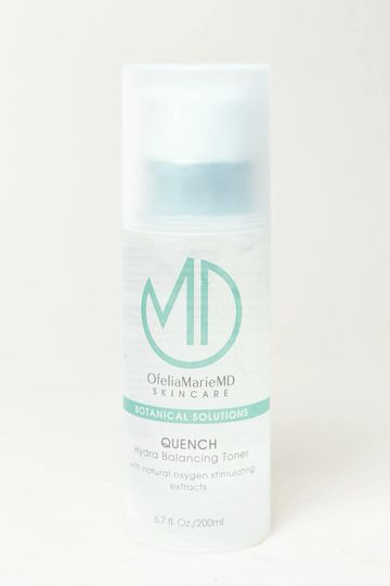 OfeliaMarieMD Quench Hydra Balancing Toner bottle with botanical solutions.