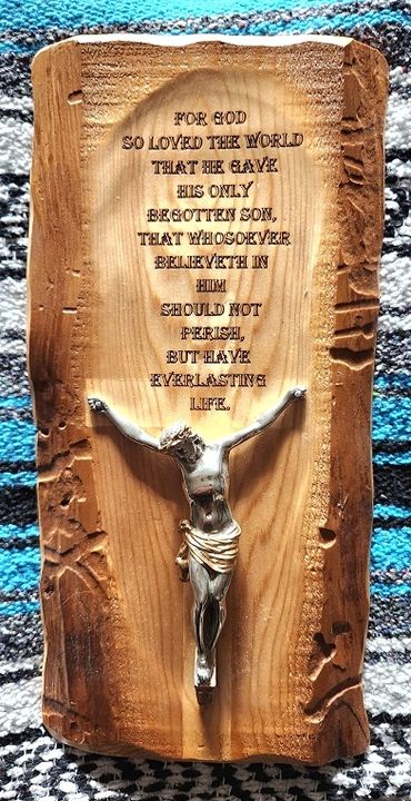 Christian Wall Religious Decor.  Live edge wall plaques with scripture.  Crucifixes and crosses. 