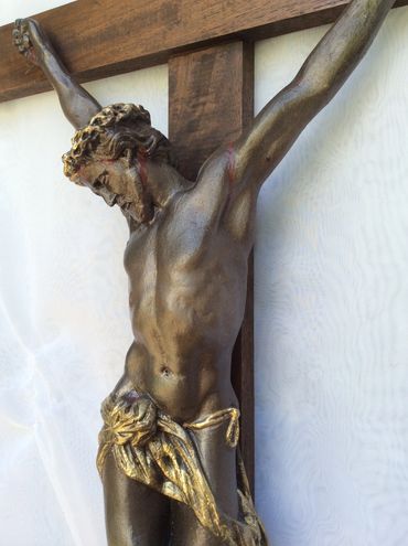 Large Crucifix with walnut Cross and stunning body of Christ. Custom made Crucifix. 