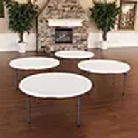 Four round white tables