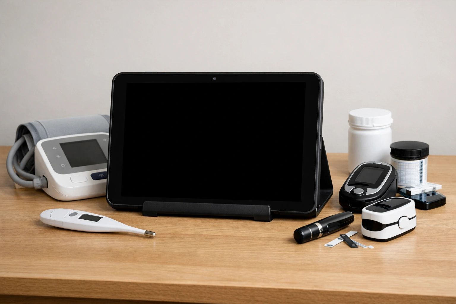 tablet and medical devices on a table
