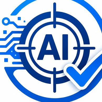 AI symbol with checkmark and circuit design.