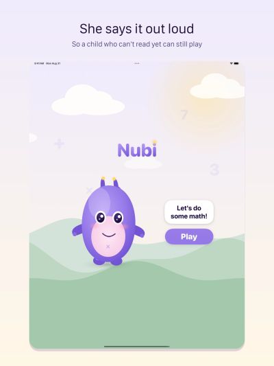Child-friendly math game app with character Nubi.