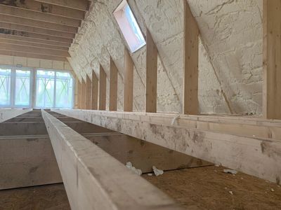 Open-cell spray foam insulation used for new build eco-home.