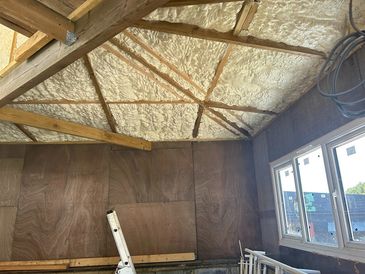 New build flat roof section fully insulated with H2 Foam Lite spray foam