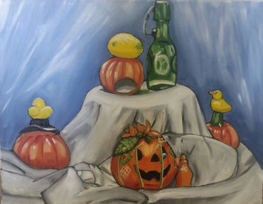 Oil painting of a still life