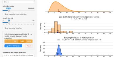 Screenshot of the Sampling Distribution for the Sample Mean web app. (For a continuous population.)