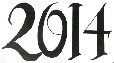 The image is a calligraphy design for the year 2014
