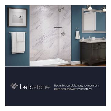 Modern bathroom with BellaStone shower walls.