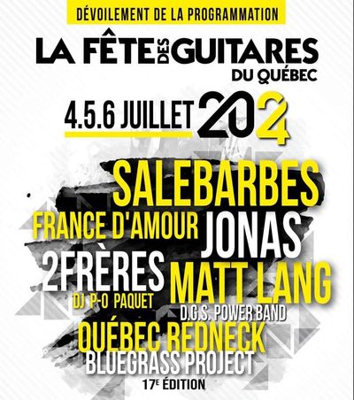 Jeudi, 4 juillet 2024
20h - France D'Amours 
22h - Salebarbes 
24h - DGS Power Band 
Vendredi, 5 ju