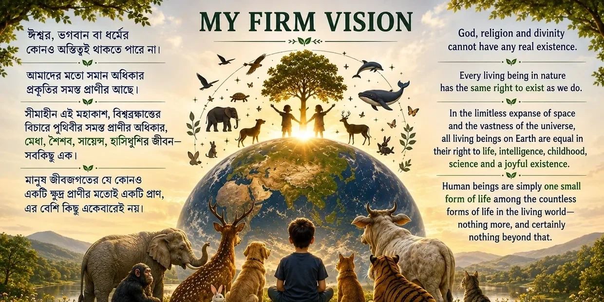 Children and animals united around Earth with a vision of equality in life.