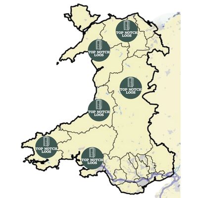 A map showing top notch loos covers all areas in mid wales