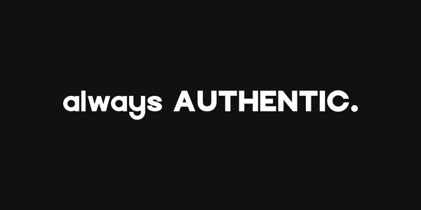 Motivational phrase encouraging authenticity on a black background.