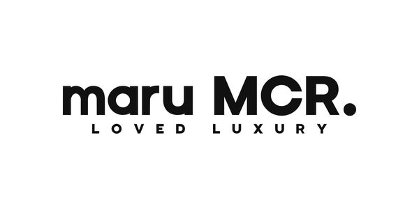Black and white logo for maru MCR with the tagline LOVED LUXURY.