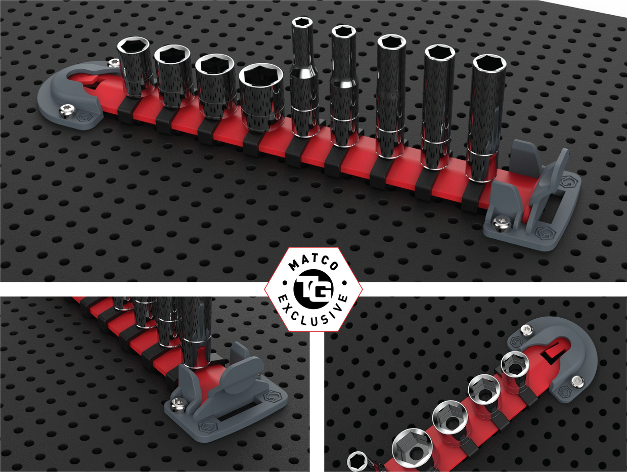 matco rail holder set-up on a toolgrid board