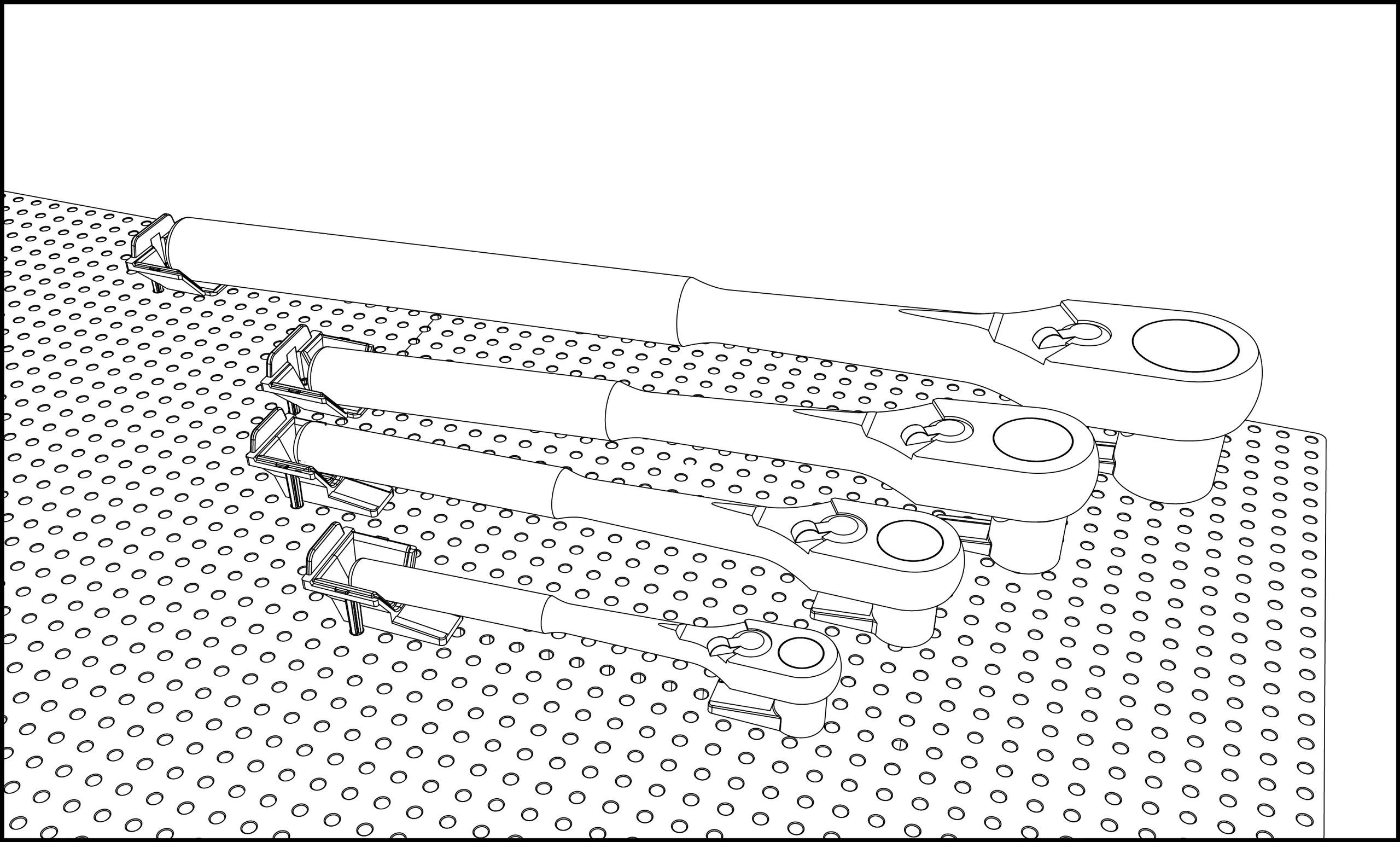 illustration of ratchets in the tool grid system on a tool grid board