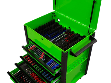 toolbox with drawers open showing toolgrid set-ups inside