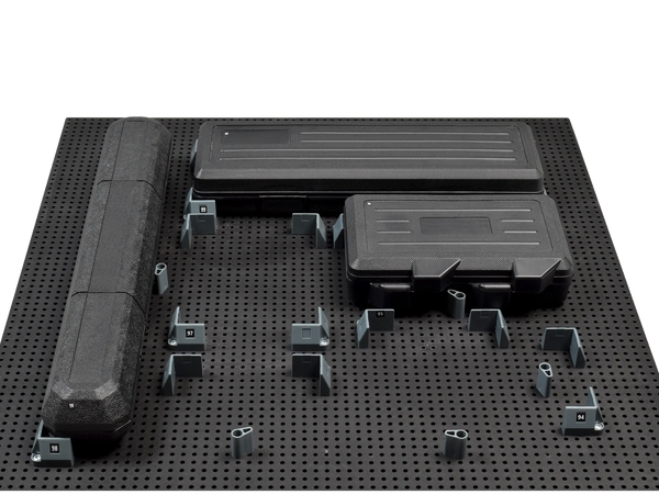large tool holder parts with large tool cases on a toolgrid board