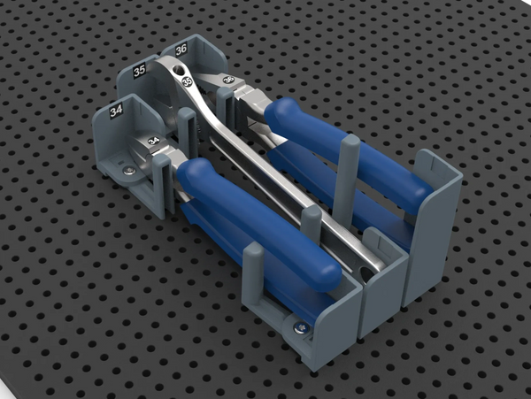 pliers in the tool grid system on a tool grid board