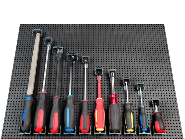size capabilities of the tool holders, with different size screwdrivers in the tool grid system