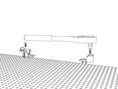 illustration of a ratchet going into the tool grid system onto a tool grid board