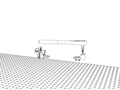 illustration of a ratchet going into the tool grid system onto a tool grid board