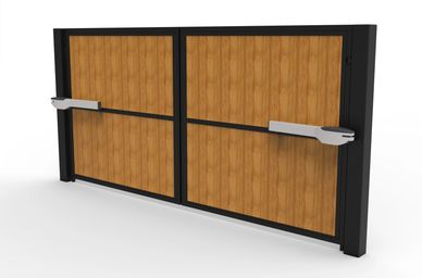 Driveway Composite swing gates, electric sliding gate with composite infill boards and steel gate