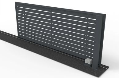 Composite sliding gates, electric sliding gate with composite infill boards and steel gate frame.