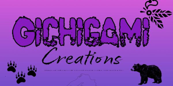 Gichigami Creations logo with bear and paw prints.