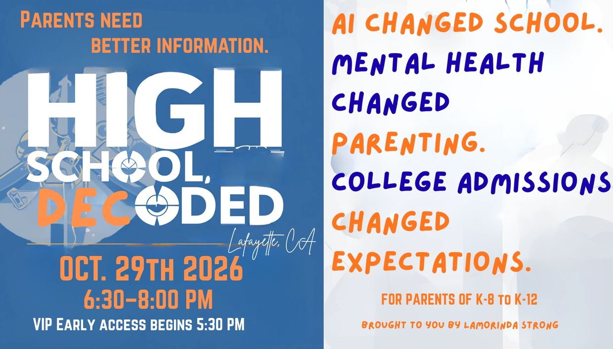 Event poster for 'High School Decoded' on Oct 29, 2026, focusing on AI's impact on education and parenting.