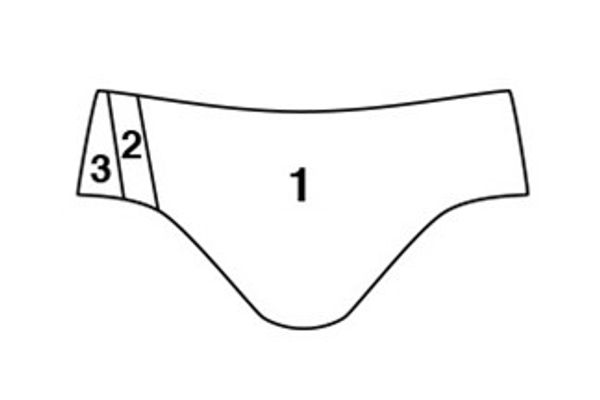 A male  swimsuit color block pattern with a side panel and stripe on one side.