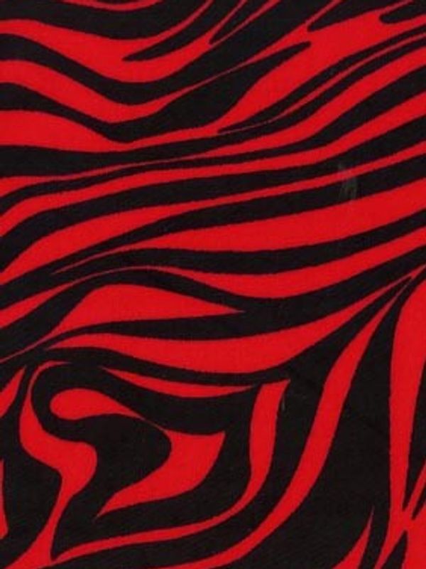 Black and red zebra print fabric swatch.