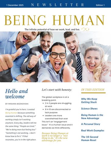 Energetic team showing thumbs up on Being Human newsletter cover.