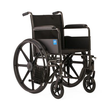 Medline K1 Basic Wheelchair with Full-Length Permanent Arms and Swing-Away Leg Rests, 18"