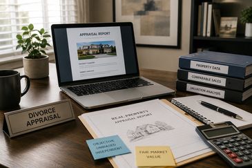 Divorce appraisal report and residential property valuation documents for an independent real estate appraisal.