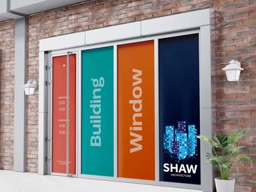 Shaws Architecture, exterior window/door vinyl, print and installation using Avery supreme wrap