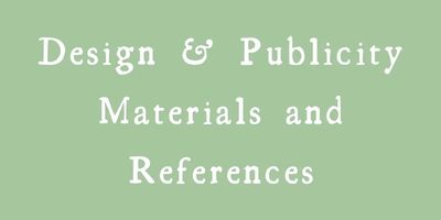 Text on a green background about design and publicity materials.
