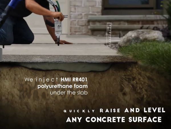 Cross-cut photo of polyurethane foam shown injected under concrete slab during raising