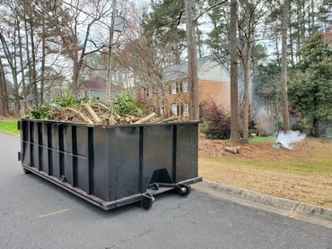 15 yard dumpster filled with trees and branches