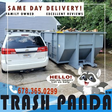 Trash Panda Dumpster Rental with a 20 yard dumpster in driveway