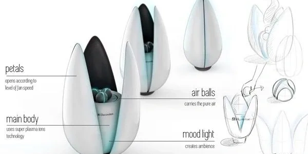 Innovative air purifier with petal design, mood light, and plasma ion technology.
