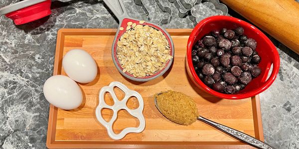 Healthy ingredients, organic rolled oats, cage free eggs, blueberries, organic peanut butter, baking