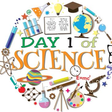 Illustration celebrating Day 1 of Science with various science icons.