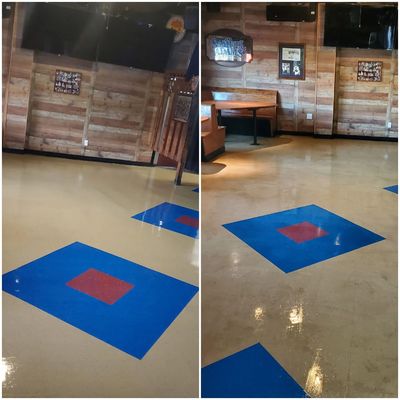 A before and after picture of a commercial floor that has been cleaned.