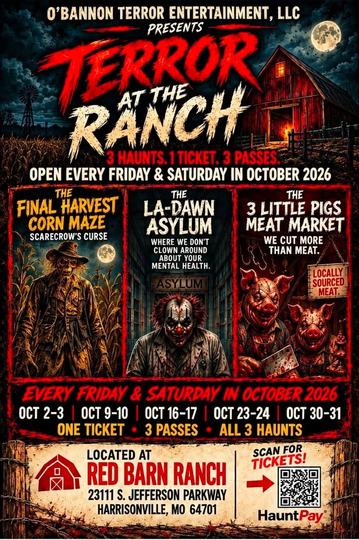 Horror event flyer for Terror at the Ranch, October 2026.