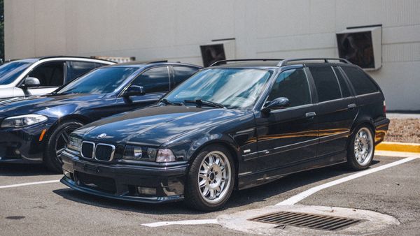 E36 BMW M3 wagon outside Wolfpen European auto repair in Roswell, GA
