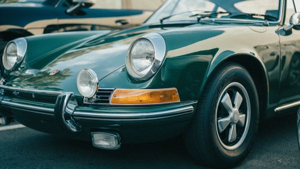 Classic Porsche 911 sports car outside Wolfpen European Auto Repair for the Porsche club meeting