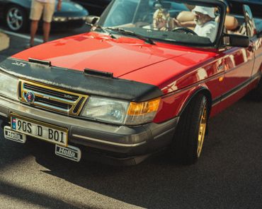 Classic Saab pulls into Wolfpen Euro Auto Repair to enjoy Sundays at Wolfpen car show in Roswell