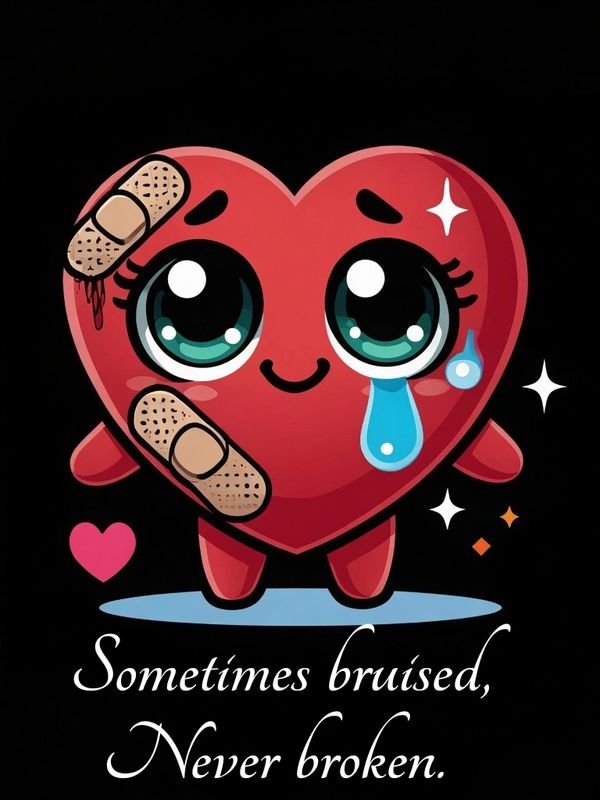 A cute heart with bandages and a tear, symbolizing resilience.