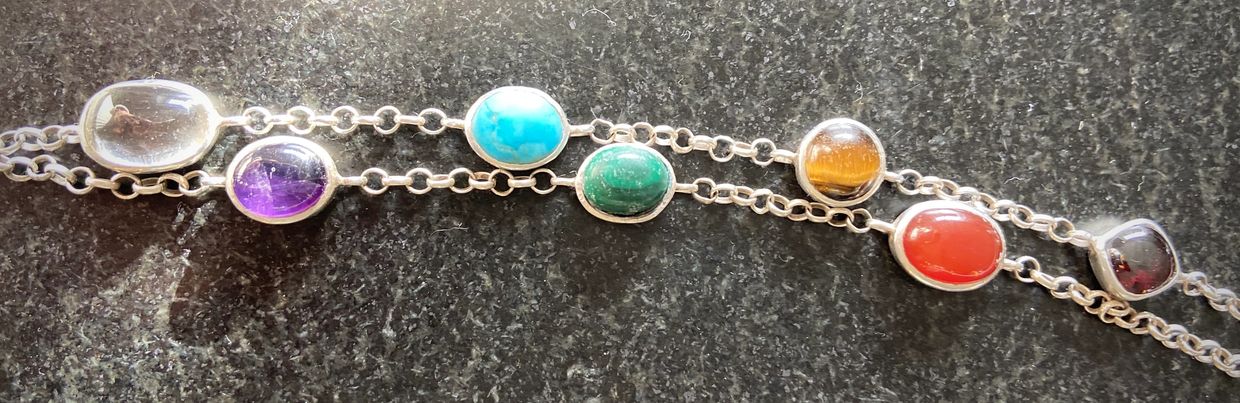 A bracelet with semi-precious chakra stones.